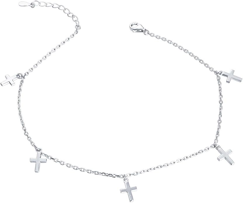 Anklet for Women S925 Sterling Silver Beach Style Foot Layered Adjustable Ankle Bracelet Disc Evil Eye Heart Infinity Bead Cross Jewelry