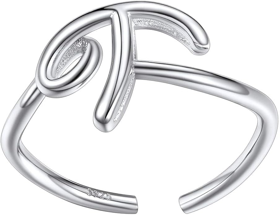 SILVERCUTE S925 Initial Rings, Adjustable Size 6-12 Statement Alphabet Letter A-Z Jewelry Personalized Twisted Initials Rings Sterling Silver Stacking Ring for Women