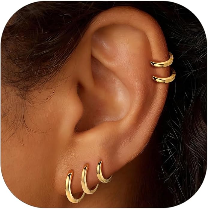 PROSTEEL Hoop Earrings for Women, Huggie Hoop with 925 Sterling Silver Post, 8/10/12/14/16/18/20mm Small Huggie Hoops, 14K Gold Plated/Silver/Black/Rose Gold Hypoallergenic Earrings Jewelry