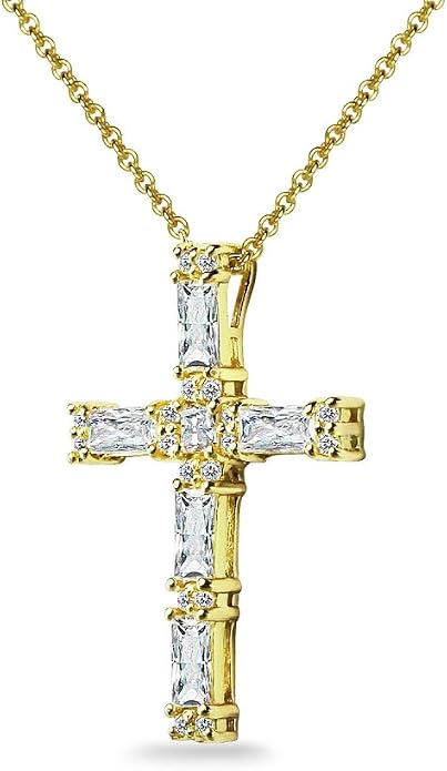 B. BRILLIANT Sterling Silver Baguette-cut AAA Cubic Zirconia Cross Necklace Made for Women
