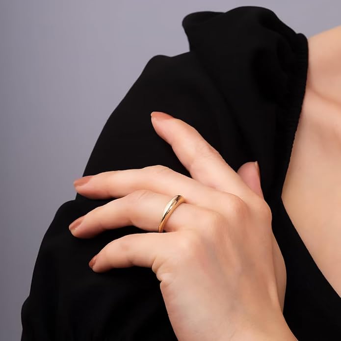 Gold Silver Rings Set for Women Chunky Statement Rings ZC Dome Evil Eye Croissant ring Thick 18K Gold Plated Band Rings