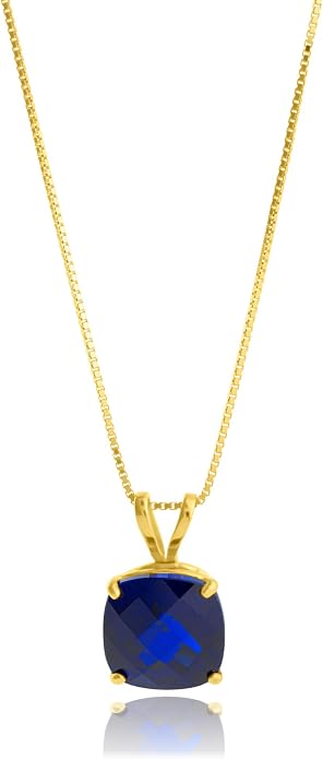 MAX + STONE Cushion Cut Gemstone Necklace | 8mm Solitaire Birthstone Necklace for Women | Gemstone Pendant Necklaces with 18 inch Box Chain