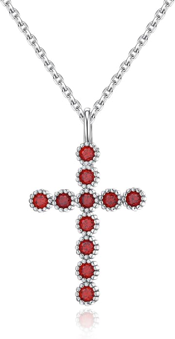 925 Sterling Silver 18 inch Birthstone Cross Pendant Necklace for Women Men