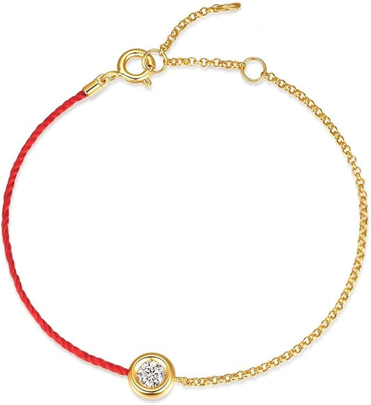 MISS mimi 18K Gold Plated Moissanite Bracelet for Women, 925 Sterling Silver Bezel Set Dainty Cord Jewelry, Adjustable Layering Friendship Gift