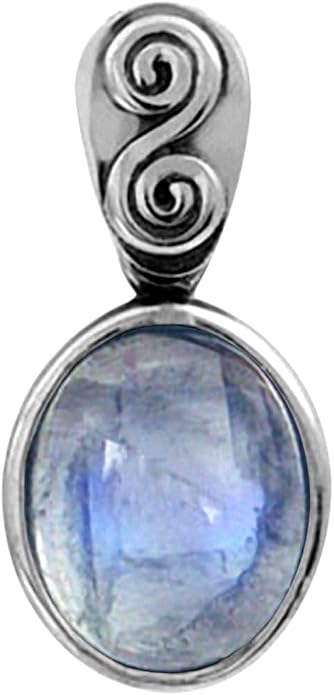 Silvershake Natural Moonstone 925 Sterling Silver Swirl and Spiral Solitaire Pendant