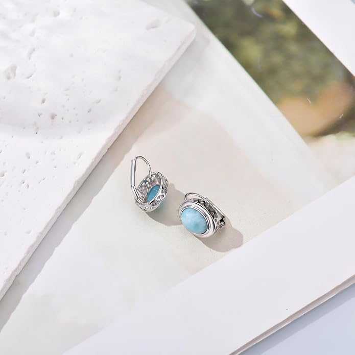Larimar/Star/Dragonfly/Sunflower/Moonstone/Black Onyx Earrings for Women Leverback Dangle Earrings Hypoallergenic Jewelry for Women