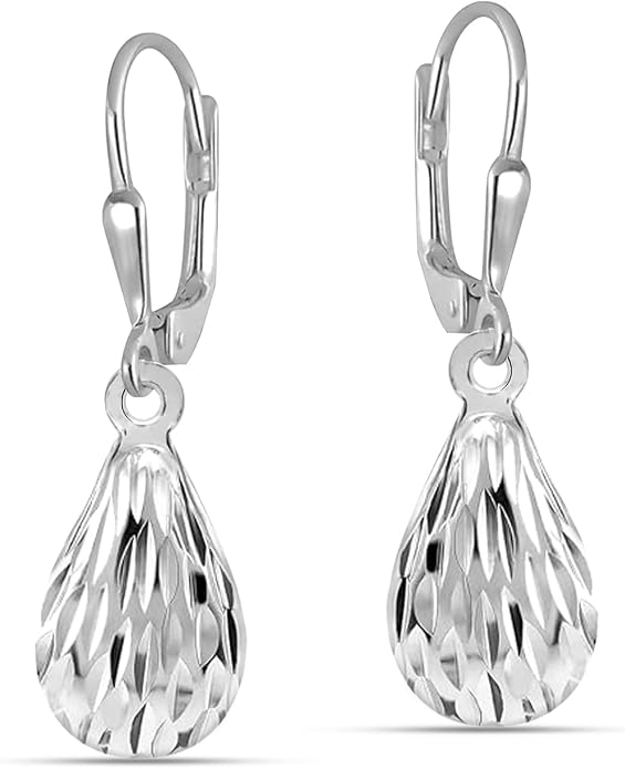 LeCalla 925 Sterling Silver Leverback Drop Earrings | Lightweight Italian Teardrop Dangle Earring for Women