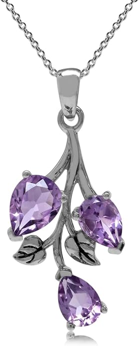 Silvershake Pear Shape Birthstone Gemstone Antique Finishing 925 Sterling Silver Leaf Vintage Inspired Pendant with 18 Inch Chain Necklace Jewelry for Women
