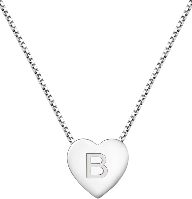 YL Initial Necklace 925 Sterling Silver Heart Letter Pendant A-Z Alphabet Cubic Zirconia Jewelry for Women