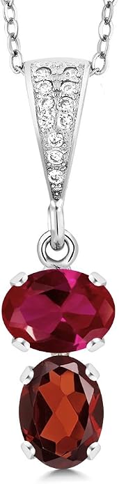 Gem Stone King 2-Stone Gemstone Birthstone Pendant Necklace for Women in 925 Sterling Silver | Oval 8x6MM | 18 Inch Silver Chain | Fine Jewelry for Her Mom Wife