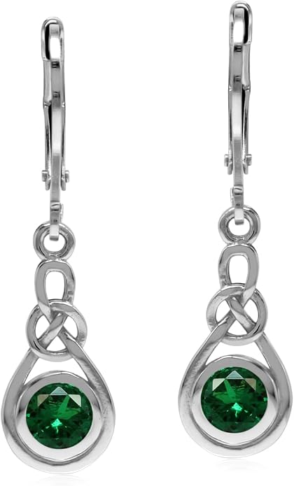 Silvershake Genuine Gemstone Irish Celtic Knot Drop Dangle Earrings