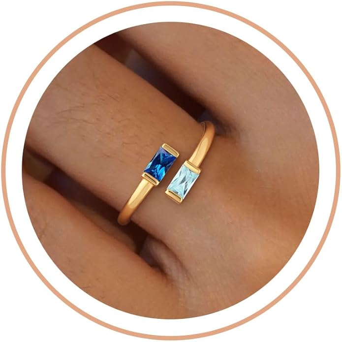 Honsny Gold Birthstone Rings for Women Non Tarnish 14K Gold Plated Adjustable Emerald Ring Cubic Zirconia Gemstone Promise Ring for Her Engagement Personalized Waterproof Jewelry Gifts for Birthday
