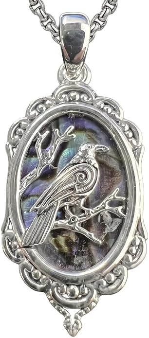 CRMAD Viking Owl/Raven Necklace Vintage Animal Totem Pendant Rune of Lune Jewelry Gift for Men and Women 24 in Chain