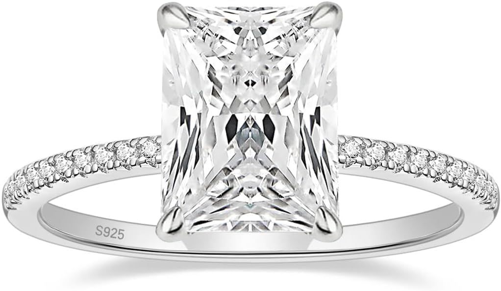 EAMTI 1/2/3/4CT 925 Sterling Silver Engagement Rings Radiant Cut Solitaire Cubic Zirconia CZ Wedding Promise Rings for Her Wedding Bands for Women Size 3-11