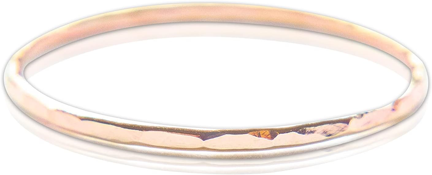 Ellie J Maui Hammered Ring, 1mm Thin Stacking Rings, Minimalist Rings for Women, 14K Gold Filled Rings for Teen Girls Midi Knuckle Pinky Finger Jewerly (Size 3-11)