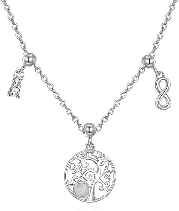 Tree Of Life Necklace Sterling Silver Created Opal Tree Of Life Pendant Infinity Necklace Infinity Charm for Jewelry Gifts for Women