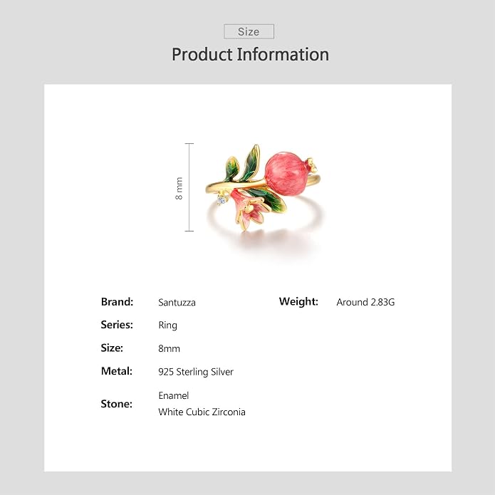 Santuzza 925 Sterling Silver Enamel Flower Ring for Women