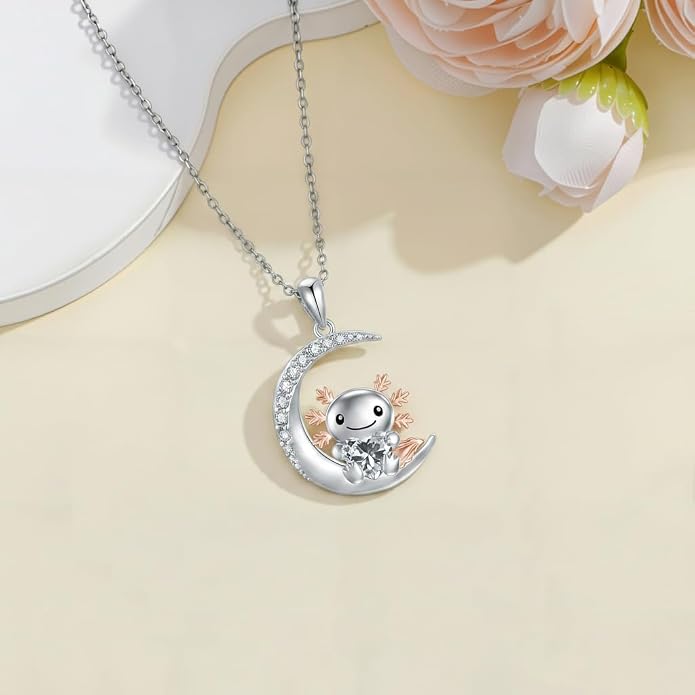 PROESS Animal Birthstone Necklace 925 Sterling Silver Otter/Axolotl/Hippo/Elephant/Dachshund/Monkey/Red Panda Pendant Necklace Animal Birthstone Jewelry Gifts for Women