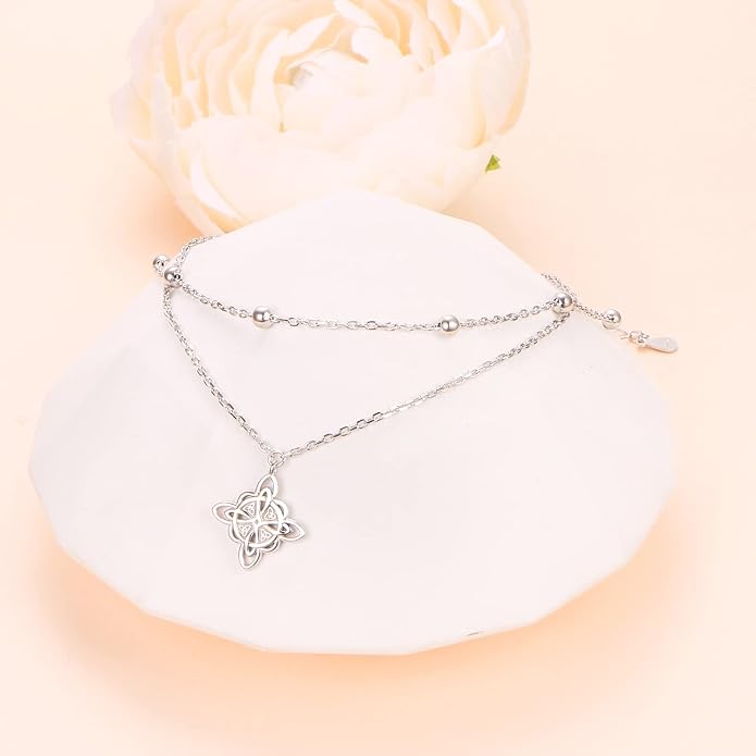 Yearace Anklet for Women S925 Sterling Silver Adjustable Foot Beaded Chain Lotus Flower Claddagh Dragonfly Witches Knot Ankle Bracelet Summer Beach Anklets Jewelry Gift