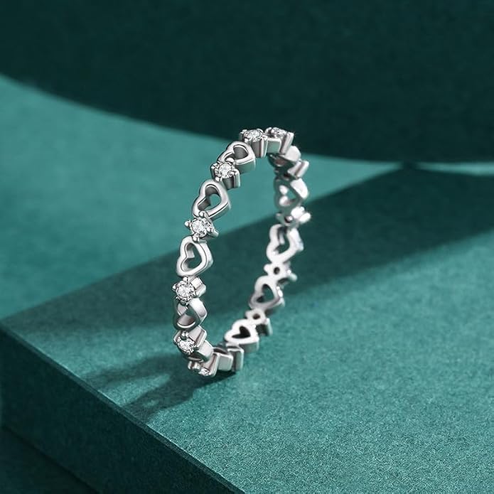 925 Sterling Silver Dainty Daisy Butterfly Paw Heart Eternity Rings Blue Flower Finger Rings for Women Stacking Promise Rings Gift Jewelry