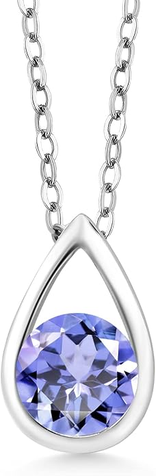 Gem Stone King Teardrop Pendant Necklace For Women | 5MM Round Gemstone Birthstone | 925 Sterling Silver | With 18 Inch Silver Chain | Fine Jewelry Gift for Her Mom Women Wife