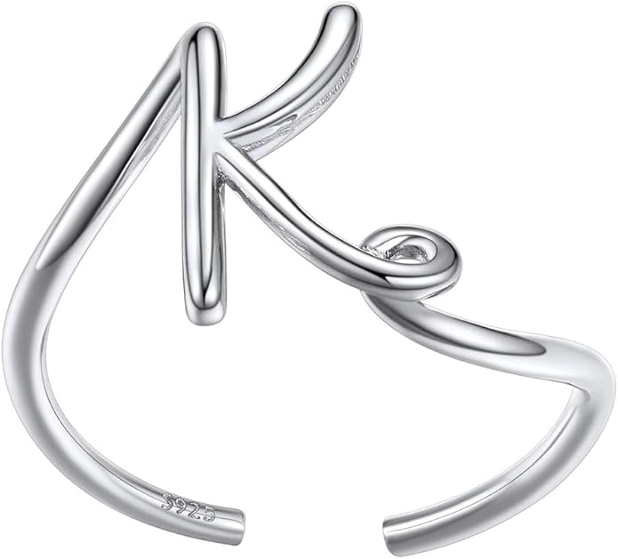 SILVERCUTE S925 Initial Rings, Adjustable Size 6-12 Statement Alphabet Letter A-Z Jewelry Personalized Twisted Initials Rings Sterling Silver Stacking Ring for Women