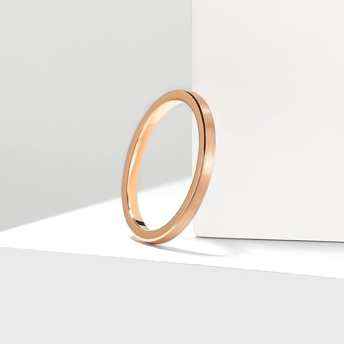 King Will Basic Gold/Rose Gold/Brown Plated Tungsten Wedding Band for Men/Women, 2mm/4mm/6mm/8mm/10mm/12mm Width Band Rings, Pipe Cut Matte Brushed Finish Cigar Band Ring Comfort Fit