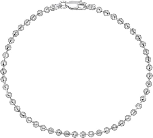 Savlano 925 Sterling Silver Solid Italian Figaro, Rope,Herringbone, Curb, Ball Bead, Snake, Mariner Chain Anklet for Women, Comes in 0.8mm - 5mm With Gift Box