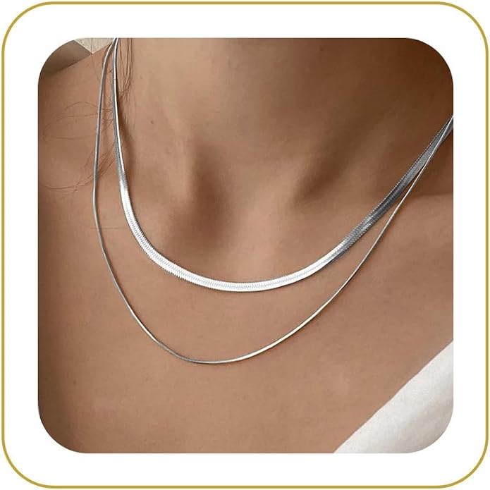 CHESKY 14K Gold/Silver Plated Snake Chain Necklace Herringbone Necklace Gold Choker Necklaces for Women Gifts Jewelry 1.5/3/5MM(W) 14"/16"(L) Mothers Day Gifts for Mom