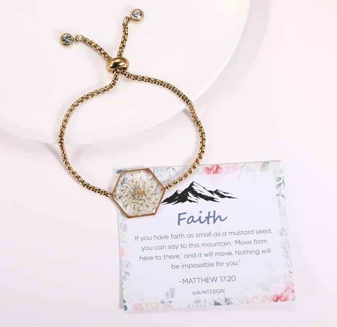 AUNTESIGN Forget-Me-Not Pressed Wildflower Bracelet | Pressed Flower Bracelet | Gold/Silver Pressed Flower Jewelry | Personalized Handmade Jewelry | Gift For Women