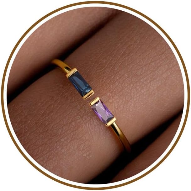 JSJOY Birthstone Rings for Women Dainty Emerald Blue Ring Birthday Gifts for Mom Her Gemstones CZ Ring for Teens Gold Rings That Don't Tarnish Adjustable Ring Jewelry Gifts