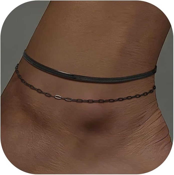 FOCALOOK 14K Gold Plated Anklets for Women Waterproof Plus Size Ankle Bracelet 8.5-10.5 Inch Adjustable Mariner/Figaro/Flat Snake/Cuban Link Chain Anklet Jewelry for Summer Beach Holiday