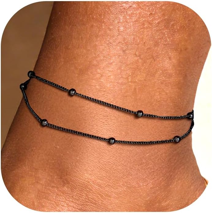 FOCALOOK 14K Gold Plated Anklets for Women Waterproof Plus Size Ankle Bracelet 8.5-10.5 Inch Adjustable Mariner/Figaro/Flat Snake/Cuban Link Chain Anklet Jewelry for Summer Beach Holiday