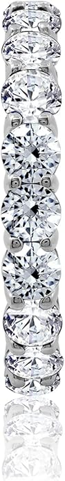 Amazon Essentials Platinum or Gold Plated Sterling Silver All-Around Band Ring set with Round Infinite Elements Cubic Zirconia