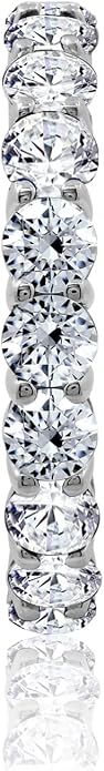 Amazon Essentials Platinum or Gold Plated Sterling Silver All-Around Band Ring set with Round Infinite Elements Cubic Zirconia