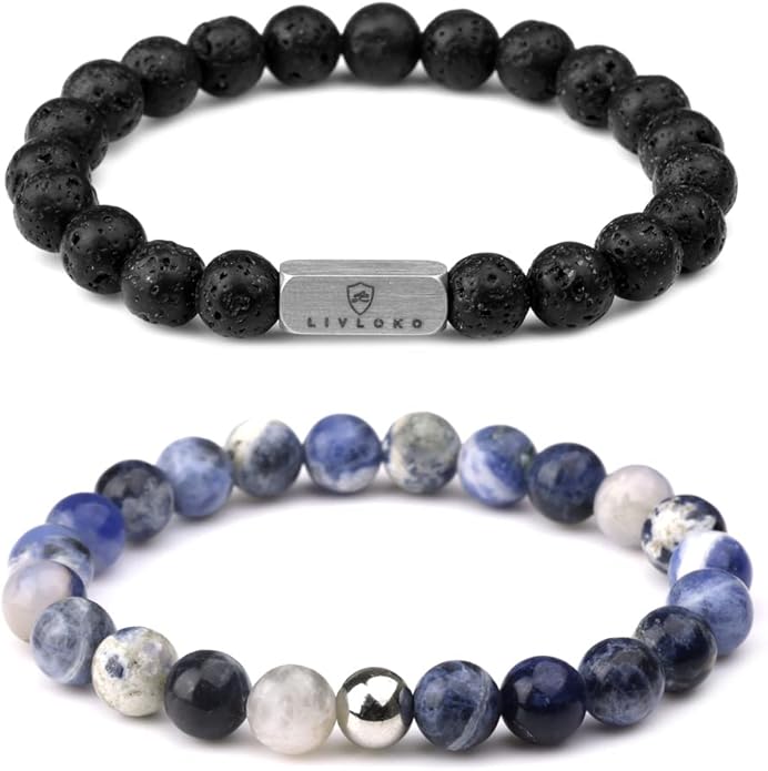 LONDON Mens Bracelet Leather Black Multi-Layer Stone Beads Adjustable Steel Clasp Viking Rope Bands Surfer Man Wristband Male UK Jewellery Gift box Boyfriend Dad Son Brother Tiger Eye