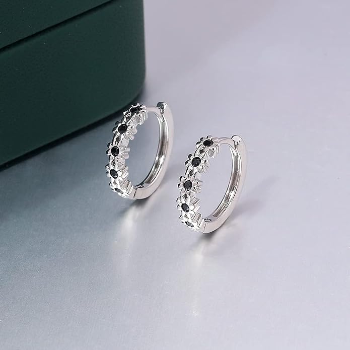 CiNily Small Hoop Earrings for Women Girls Flower Cubic Zirconia Huggie Earrings Hypoallergenic 14K Yellow Gold Plated Cartilage Earrings