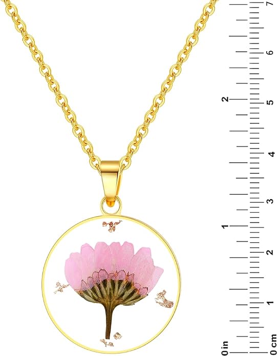 AUNTESIGN Forget-Me-Not and Queen Anne's Lace Pressed Wildflower Necklace | Birth Month Flowers Necklace | Gold/Silver Pressed Flower Jewelry | Mother's Day | Gift For Her