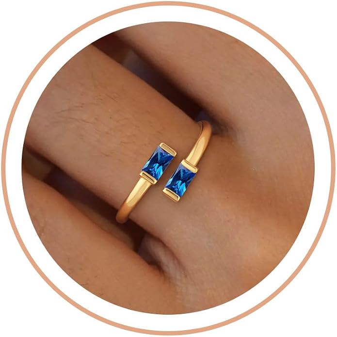 Honsny Gold Birthstone Rings for Women Non Tarnish 14K Gold Plated Adjustable Emerald Ring Cubic Zirconia Gemstone Promise Ring for Her Engagement Personalized Waterproof Jewelry Gifts for Birthday