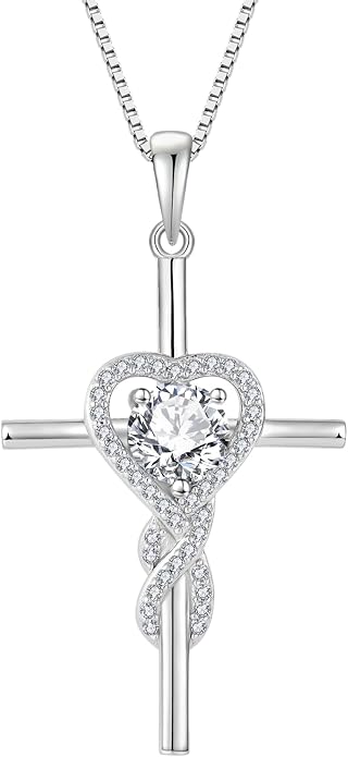 Cross Necklace for Women 925 Sterling Silver Infinity Birthstone Pendant Necklace Religious Christian Jewelry Gifts Wife Mom Her