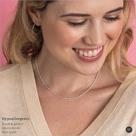 KEZEF 925 Sterling Silver Box Chain Necklace for Women & Men, 0.7mm Thin Chain Necklace, Available in Sterling Silver, Gold Plated & Rose Gold Plated Finishes, Made in Italy