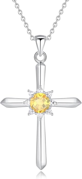 FANCIME Birthstone Cross Necklace for Women Sterling Silver Birthstone Necklace Halo Infinity Cross Pendant Necklace Fine Jewelry Valentines Day Gifts Birthday Holiday Gifts for Her, 16"+2" Inches