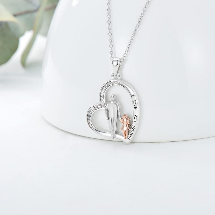 PROESS S925 Sterling Silver Daughter Heart Pendant Necklace from Dad Mom I Love You Forever Jewelry