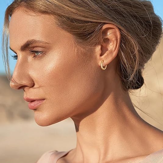Gold Earrings for Women 14K Gold Hoop Earrings for Women Chunky Classic Huggie Earring Everyday