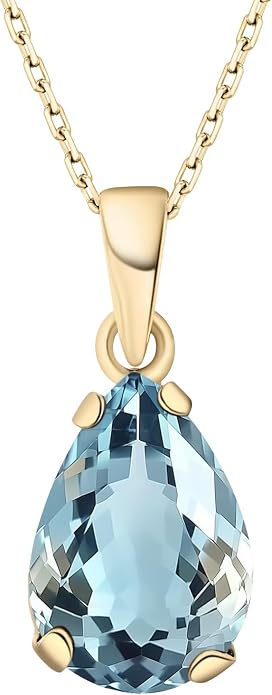 14K Gold Plated Gemstone Necklace for Women - Birthestone Teardrop Necklace - Gold Jewelry for Women - Dainty Gold Necklace - Everyday Necklaces - Gold Necklaces for Women