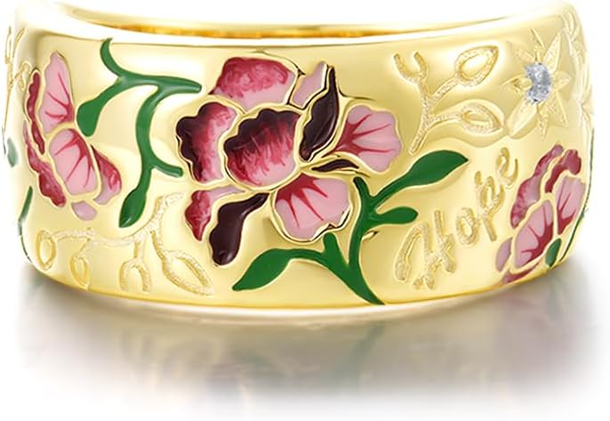 Santuzza 925 Sterling Silver Enamel Flower Pattern Ring for Women