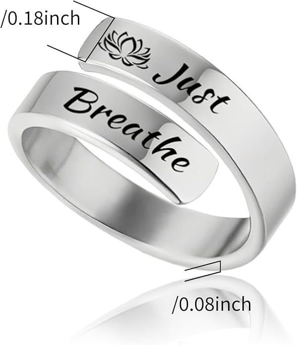 HUASAI Just Breathe Hope Rings for Women Adjustable Tarnish Resistant Stainless Steel Inspirational Jewelry Gifts