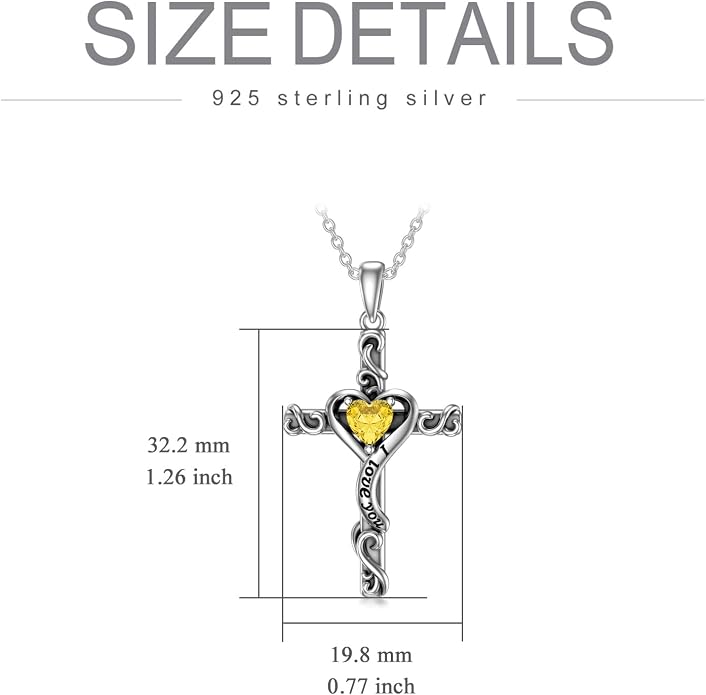 TOUPOP Cross Birthstone Necklace for Women 925 Sterling Silver Heart Cross Pendant I Love You Jewelry Anniversary Birthday Mothers Day Gifts for Mom Wife Her