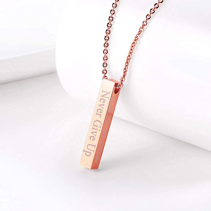 U7 Engravable Bar Necklace, Womens Choker Necklace Stainless Steel Custom Engrave Text Horizontal/Vertical Bar Pendant Necklaces for Men Women