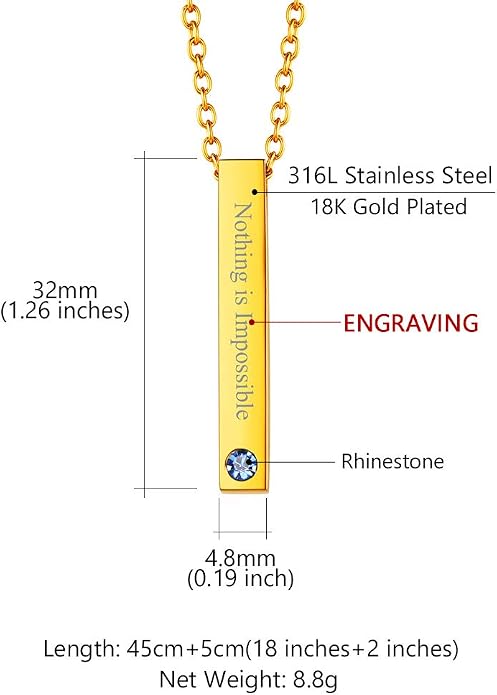 Custom4U Personalized Birthstone Bar Necklaces for Women, Custom Handmade Silver/Black/Gold Vertical Bar Pendants with 1-3 Names Engraved,Unique Memorial Necklace for Her